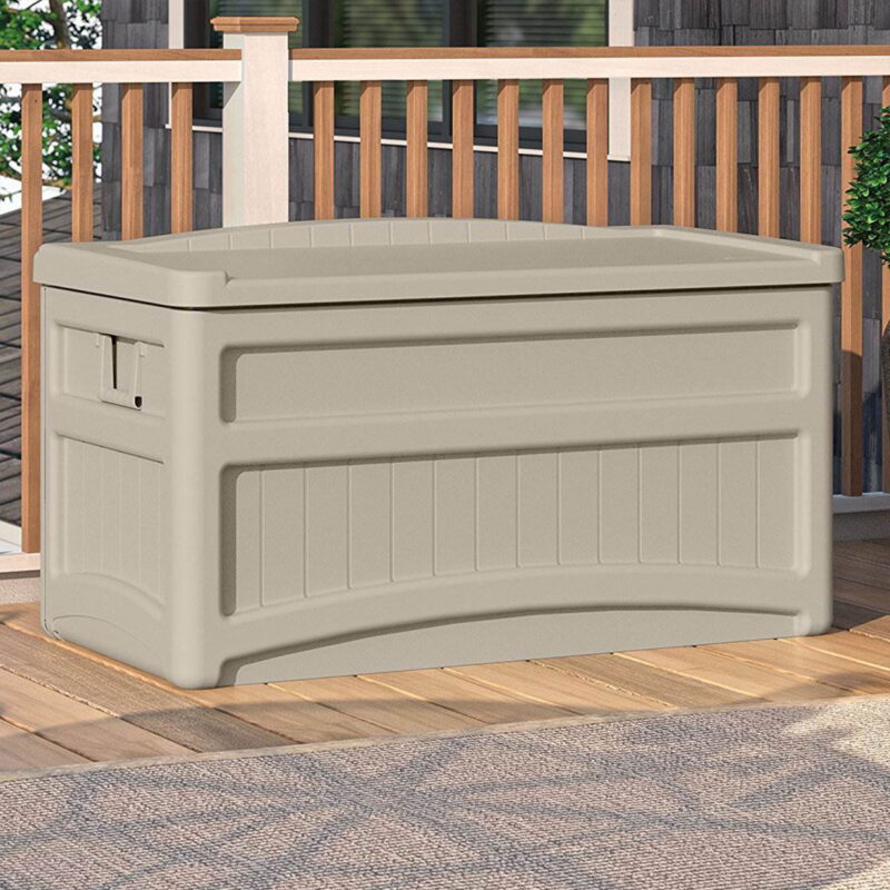 Suncast 73-Gallon Resin Outdoor Storage Deck Box with Seat for Patio, Taupe, 46 x 25.5 x 23.75 in. - Image 2