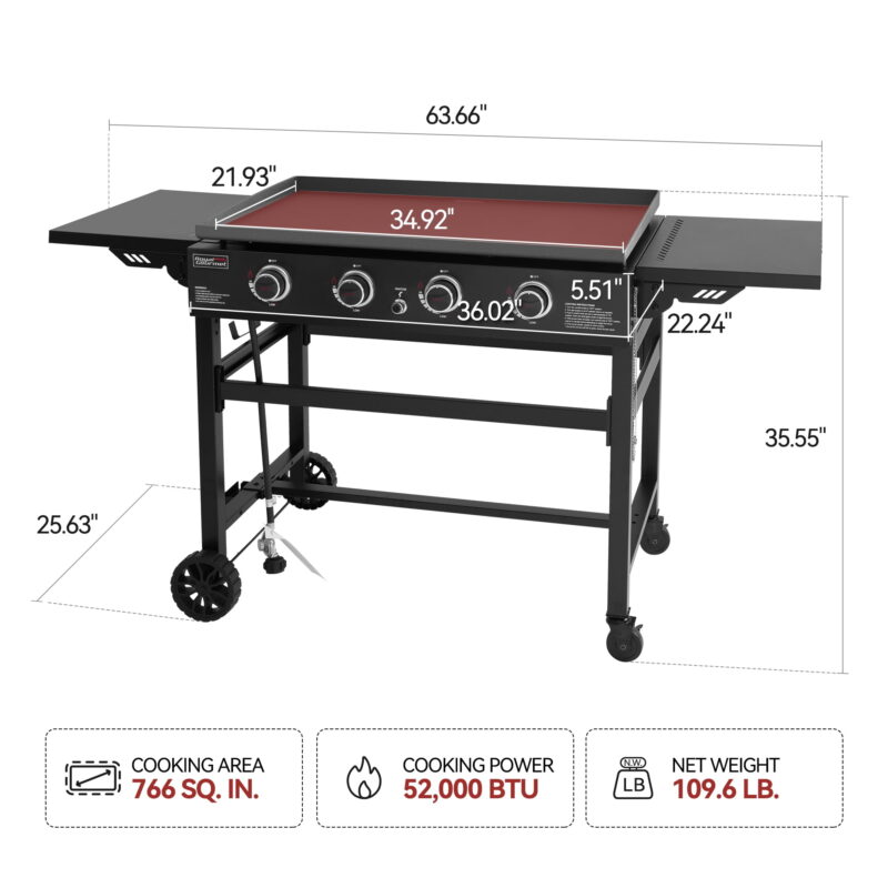 Royal Gourmet 4-Burner GB4001B 52000-BTU Gas Grill Griddle, 36’’L - Image 6