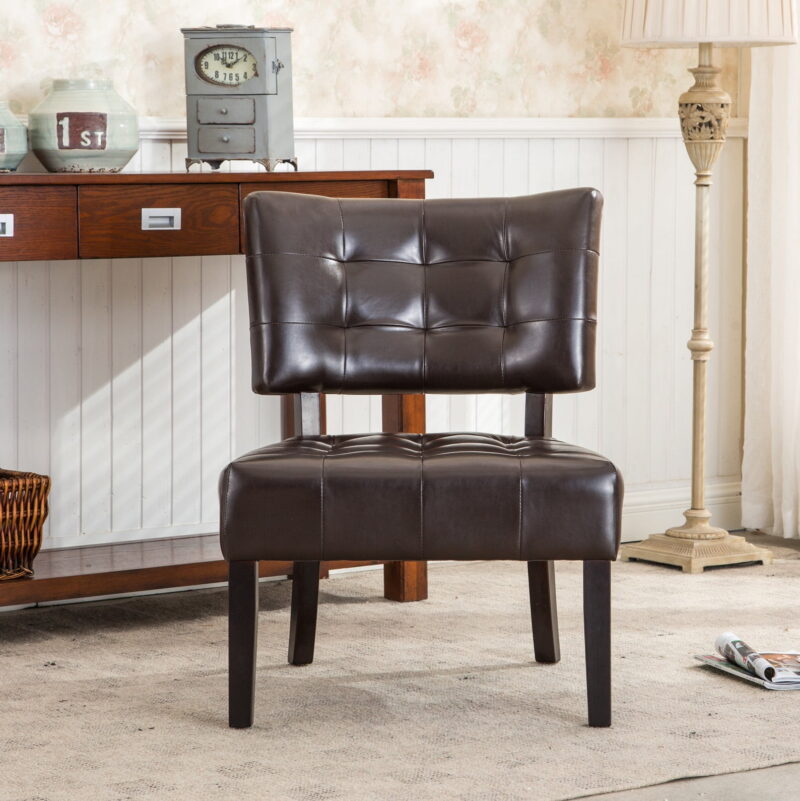 Roundhill Furniture Blended Leather Tufted Accent Chair with Oversized Seating, Brown Faux Leather - Image 2