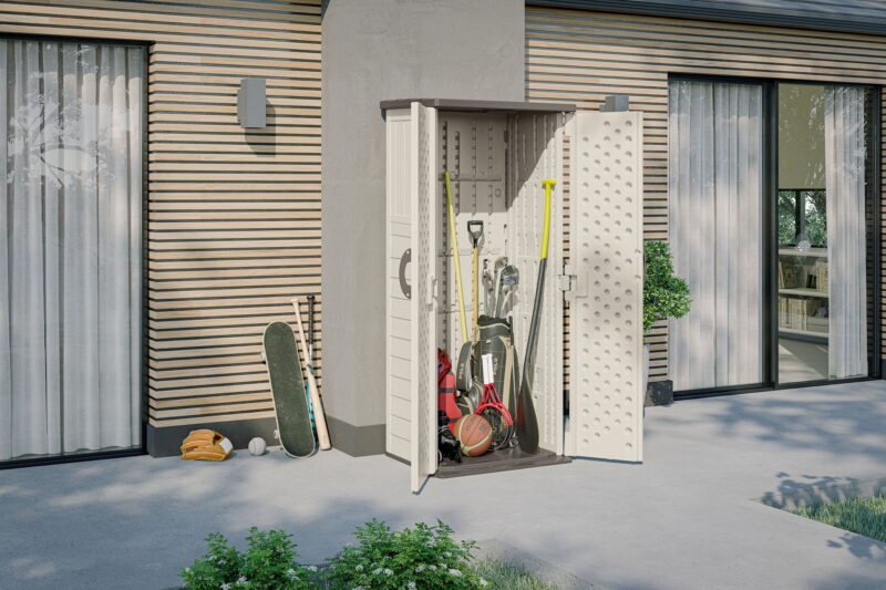 Suncast 22 cu. ft. Weather-Resistant Resin Vertical Outdoor Storage Shed, Light Taupe - Image 6
