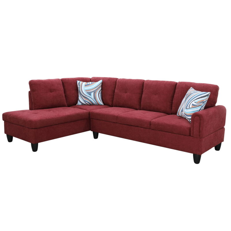Hommoo Modern Flannel Living Room Furniture Sets Sectional Couches and Sofas, L-Shaped Sectional Couch Sofa, Red(No Ottoman) - Image 5