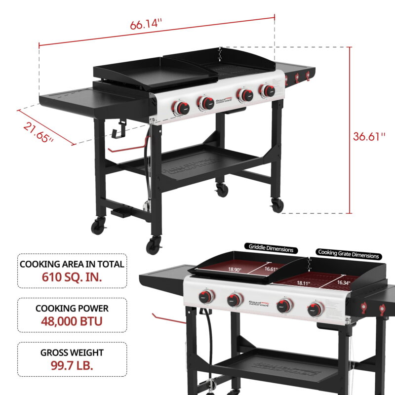 Royal Gourmet GD403 4-Burner Portable Flat Top Gas Grill and Griddle Combo Grill with Folding Legs - Image 3