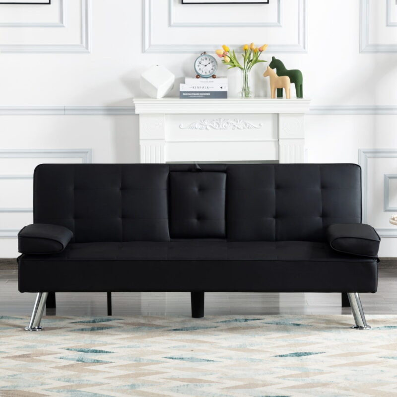 Gewnee Modern Futon Sleeper Sofa Bed Convertible Folding Recliner Couch Furniture with 2 Cup Holders for Livin g Room - Image 2