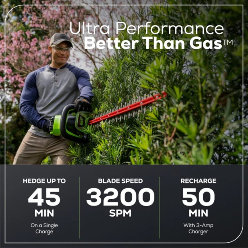 Greenworks 60V 26" Cordless Battery Hedge Trimmer with 2.0Ah Battery & Charger 2212002 - Image 4