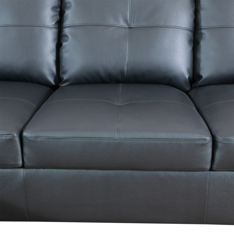 Hommoo 4 Seat Living Room Furniture Sets, Faux Leather Sectional Sofa, Modern L-Shaped Couches and Sofas Set for Home, Black(No Ottomans) - Image 7