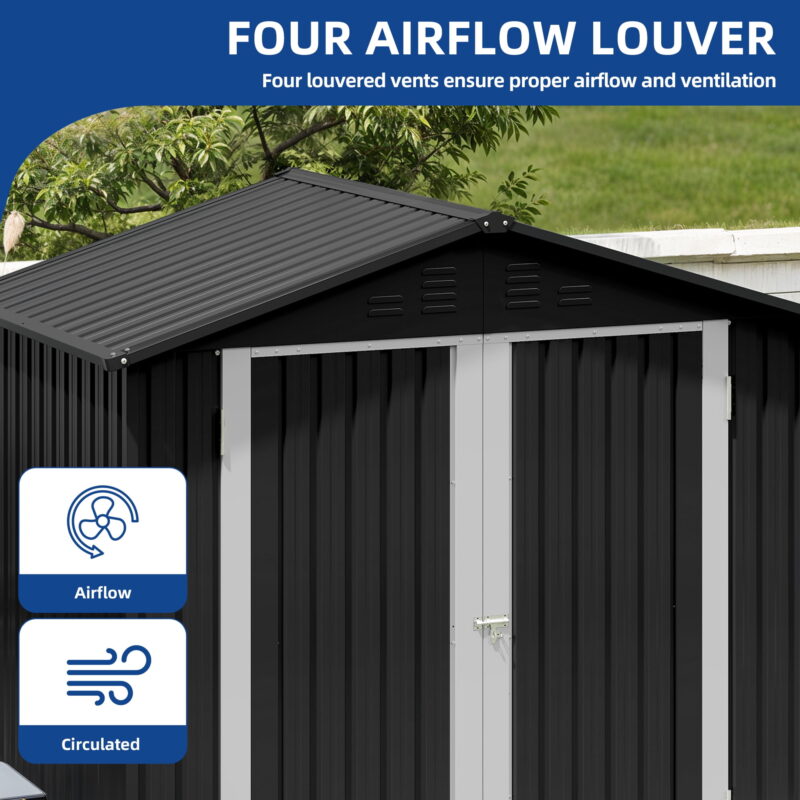 Uforic 6 Ft x 4 Ft Outdoor Tool Shed with Air Vents & Lockable Doors for Bikes & Tools, Dark Gray - Image 3