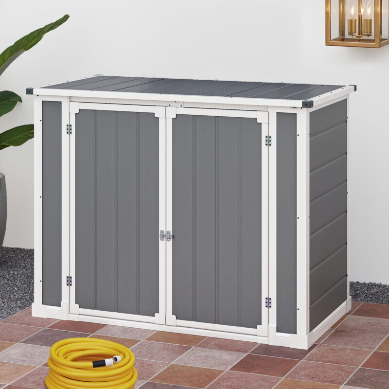 Uforic Storage Shed with Front & Lift-Up Doors, Double-Layer Resin, Lockable Latch for Outdoor, Gray - Image 2