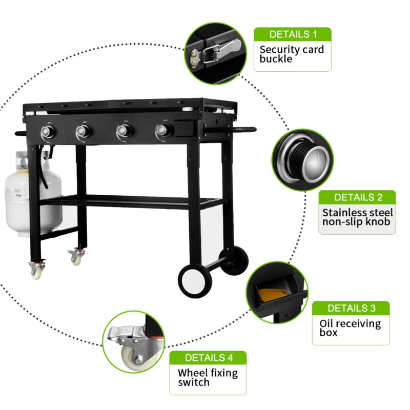 Vebreda 60000BTU 4 Burner Foldable Outdoor Propane Gas Grill , Black - Image 5