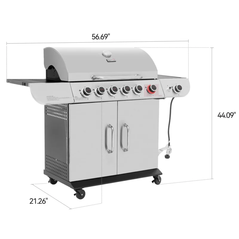 Royal Gourmet SG6002 Classic 6-Burner 71000-BTU LP Gas Grill with Sear Burner and Side Burner, Stainless Steel - Image 4