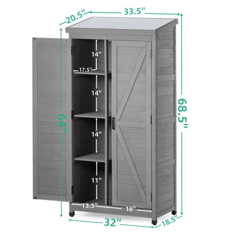 Outdoor Storage Cabinet and Metal Top,Garden Storage Shed,Outdoor 68 Inches Wood Tall Shed for Yard and Patio - Image 3