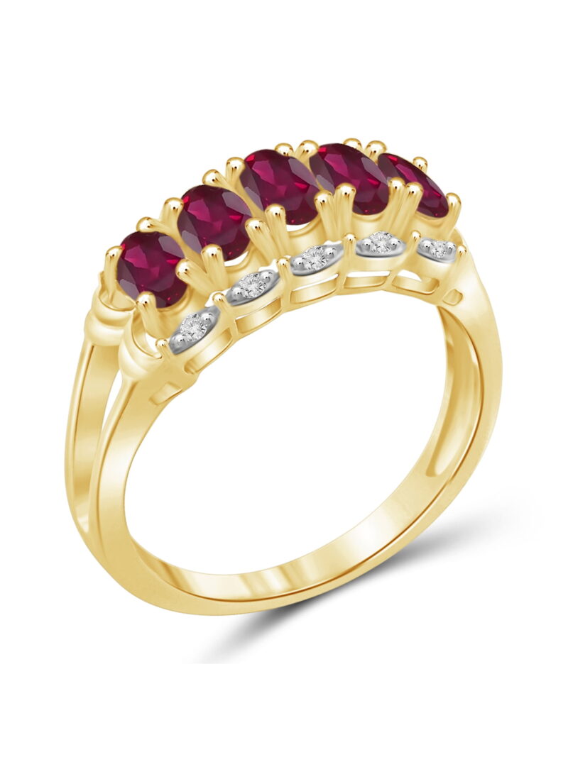 JewelersClub Ruby Ring Birthstone Jewelry – 1.33 Carat Ruby 14K Gold Plated Silver Ring Jewelry with White Diamond Accent – Gemstone Rings with Hypoallergenic 14K Gold Plated Silver Band - Image 2