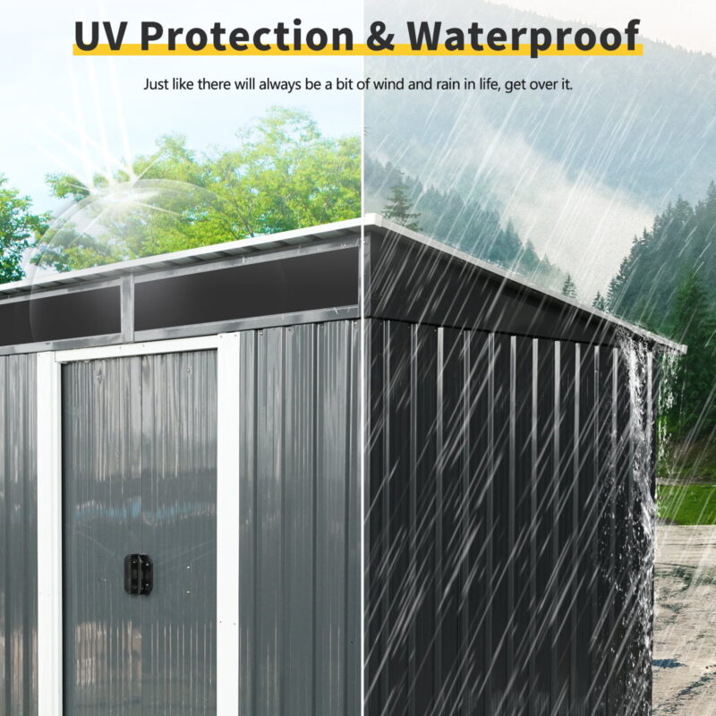 Alvantor 6 x 5 Ft Outdoor Storage Shed Metal Garden Shed with Sliding Doors and Transparent plate for Backyard, Garden Black - Image 4