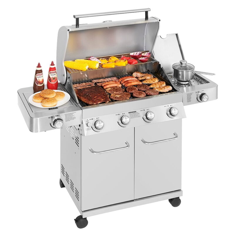 Monument Grills 4-Burner Propane Gas Grill in Stainless with LED Controls, Side and Side Sear Burners - Image 5