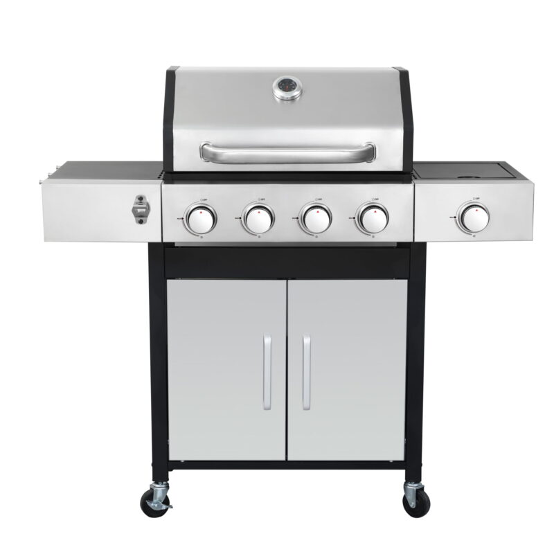Ashwinter 4-burner 46790BTU Propane Gas BBQ Grill with Side Burner, Enamel Cooking Grids, Stainless Steel, Black + Grey - Image 4