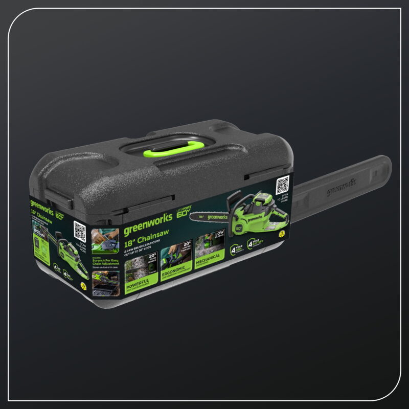 Greenworks 60V 18" 2.0kW Brushless Chainsaw with 4.0 Ah Battery & 3 Amp Charger 2028502 - Image 3