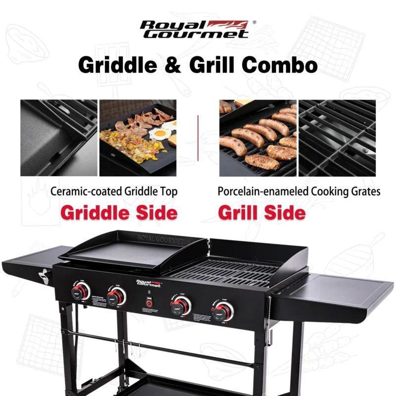 Royal Gourmet 4-Burner GD402 Portable Flat Top Gas Grill and Griddle Combo with Folding Legs, 48,000 BTU, Black - Image 3