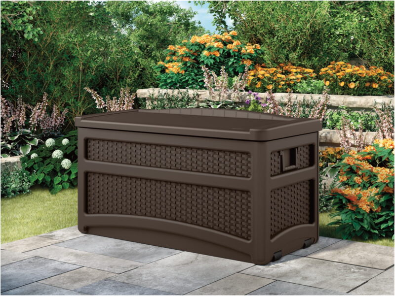 Suncast 73-Gal. Weather-Resistant Resin Outdoor Deck Storage Box and Bench, Java - Image 5