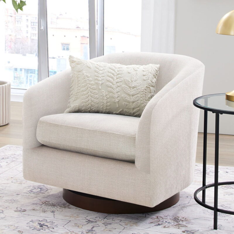 Better Homes & Gardens Bradford Wooden Base Modern Swivel Accent Chair, Linen - Image 4