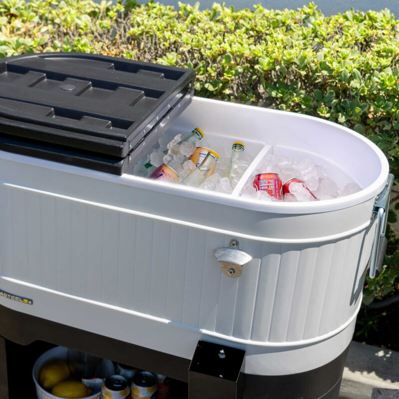 Permasteel 120-QT Outdoor Portable Patio Cooler Ice Chest with 2 Drink Dividers, Swivel Caster Wheels, Heavy-Duty Handles, White - Image 4