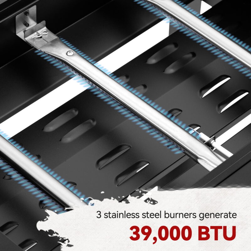 Royal Gourmet GB3000H 28-Inch 3-Burner Gas Griddle in Black, Griddle with Collapsible Side Shelves, 39,000 BTU - Image 6