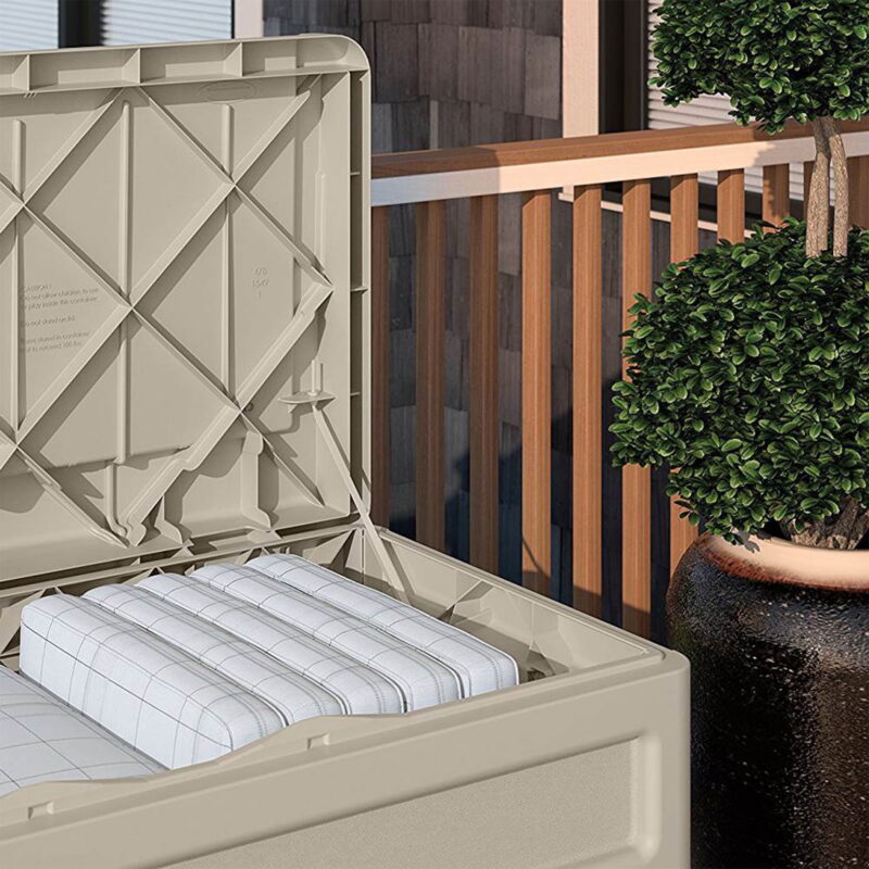 Suncast 73-Gallon Resin Outdoor Storage Deck Box with Seat for Patio, Taupe, 46 x 25.5 x 23.75 in. - Image 7