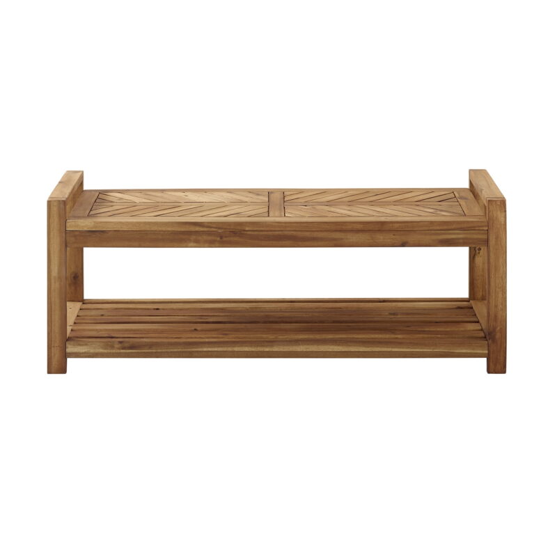 Manor Park Chevron Outdoor Storage Acacia Wood Bench - Brown - Image 5