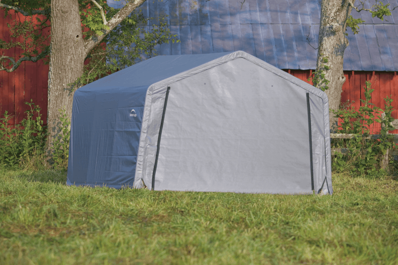 ShelterLogic Peak Style Storage Shed with Ratchet Tite & Easy Slide Cross Rail, 12' x 12' x 8', Gray - Image 2