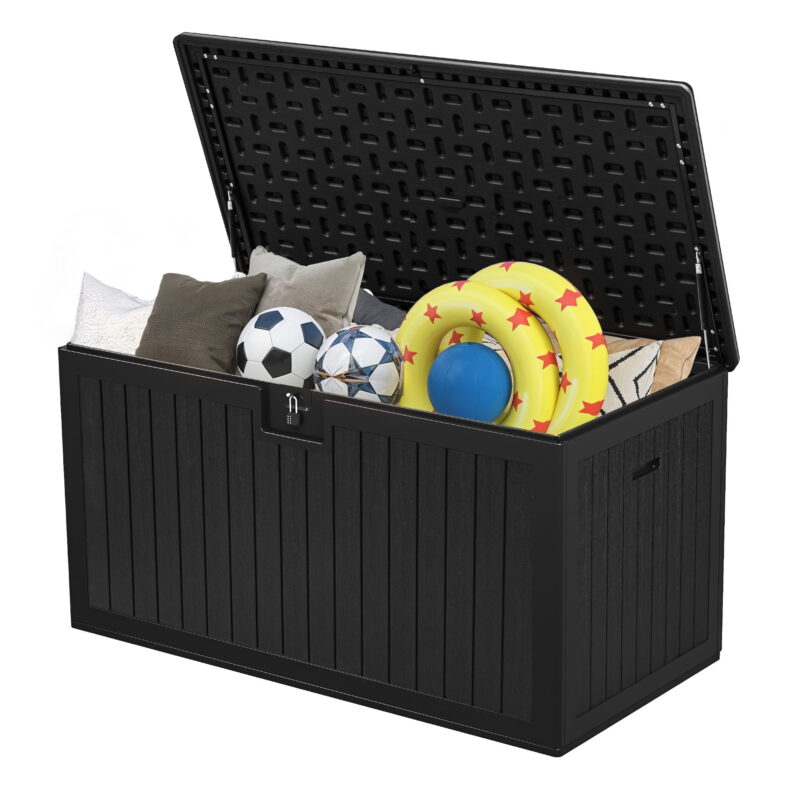 Uforic 150 Gallon Large Outdoor Deck Box, Double-Wall Resin Storage Box with Side Handles, Waterproof & Lockable,Black - Image 7