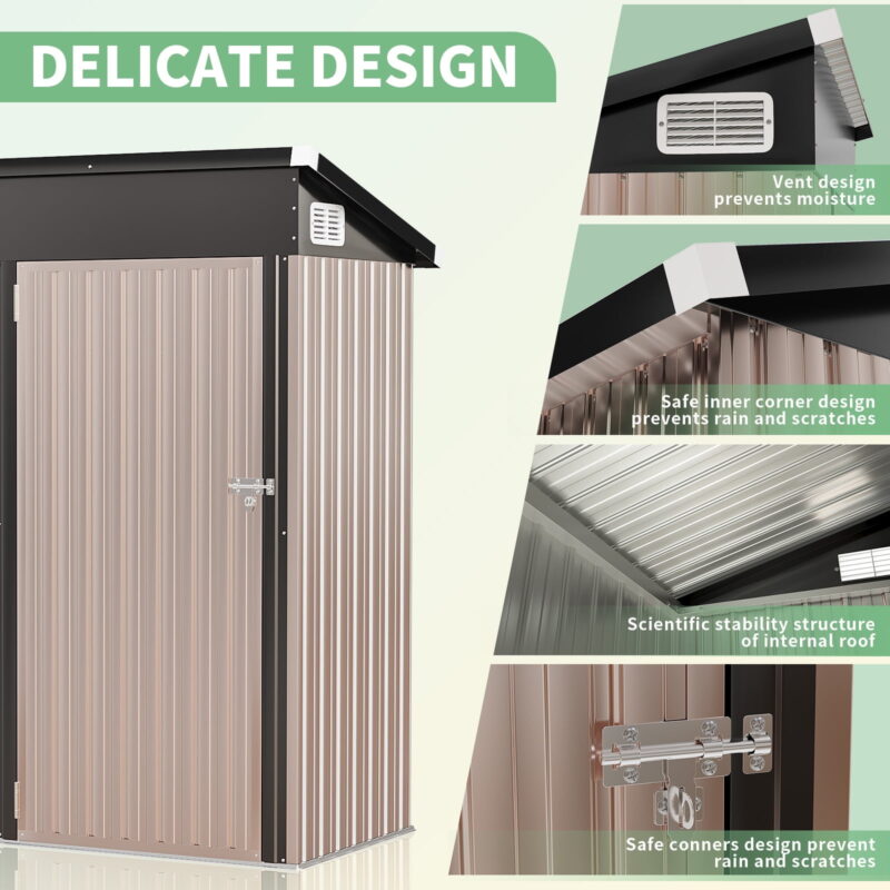 Bapipro 5' x 3' FT Outdoor Storage Shed, Outside Metal Tool Shed with Lockable Door for Backyard, Patio, Garden, Brown - Image 4