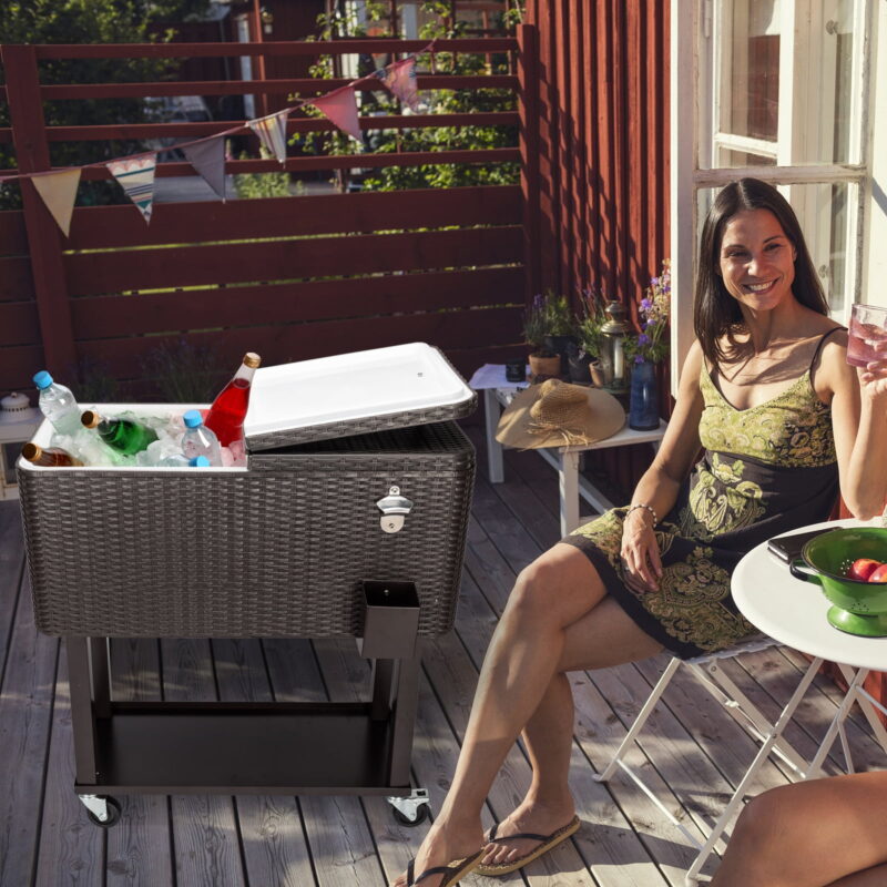 80QT Rattan Square Legs Cooler with Shelf - Image 6