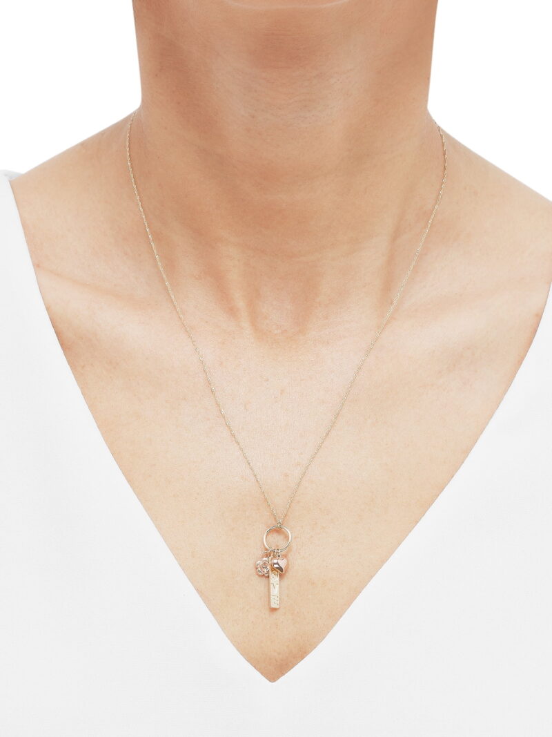 Brilliance Fine Jewelry 10K Two Tone Gold Love Bar, Flower, Puffed Heart Necklace,19" - Image 2