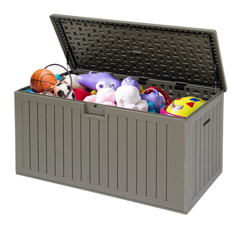 Uforic 180 Gallon Extra Large Outdoor Deck Box, Double-Wall Resin Storage Box with Flexible Divider, Lockable,‎Weatherproof,Light Brown - Image 6