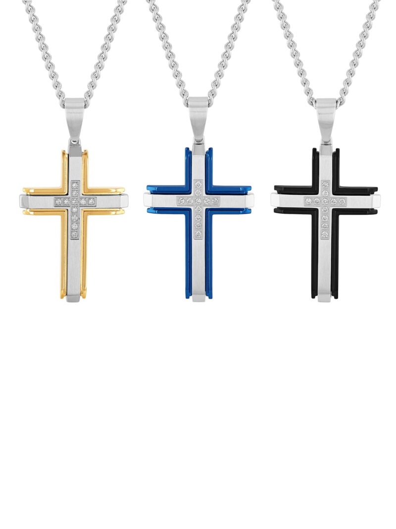 Brilliance Fine Jewelry Mens 1/4 ctw Lab-Grown Diamond Two-Tone Stainless Steel Cross Pendant Necklace - Image 2
