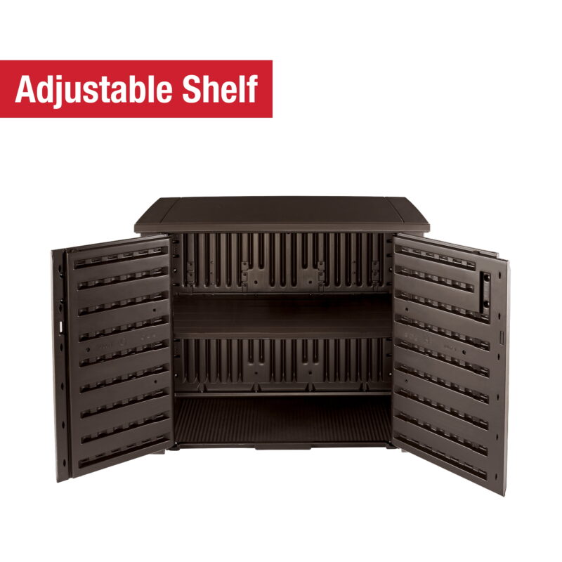 Rubbermaid Patio Chic Outdoor Resin Storage Cabinet, 123 Gallons, Dark Teak - Image 2