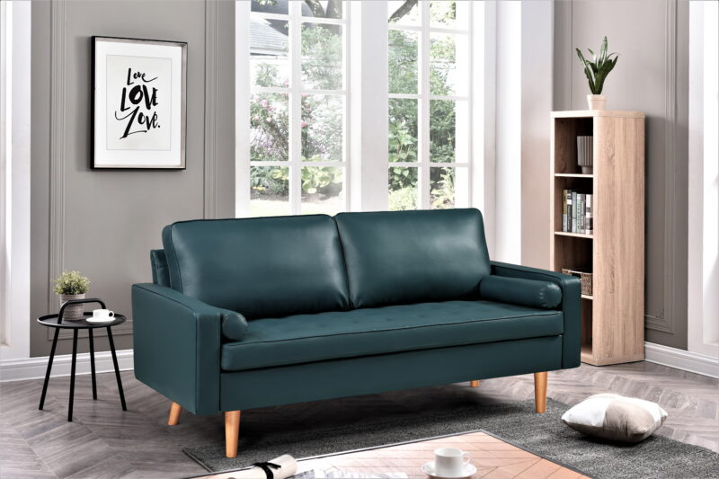 US PRIDE FURNITURE Partone 69.7'' Vegan Faux Leather Square Arm Sofa -Dark Ocean Blue - Image 2