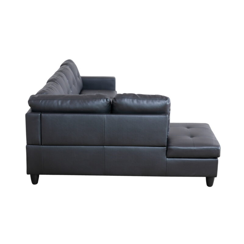 Hommoo 4 Seat Living Room Furniture Sets, Faux Leather Sectional Sofa, Modern L-Shaped Couches and Sofas Set for Home, Black(No Ottomans) - Image 3