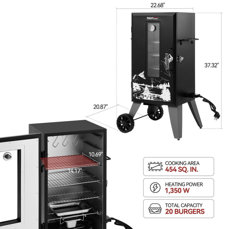 Royal Gourmet SE2806 28-inch Analog Electric Smoker with 3 Chrome-plated Smoking Racks,Adjustable Temperature Control, Black - Image 2