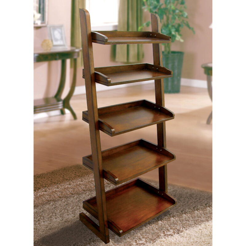 Furniture of America Carley 5-Shelf Ladder Leaning Bookcase, Antique Oak - Image 3