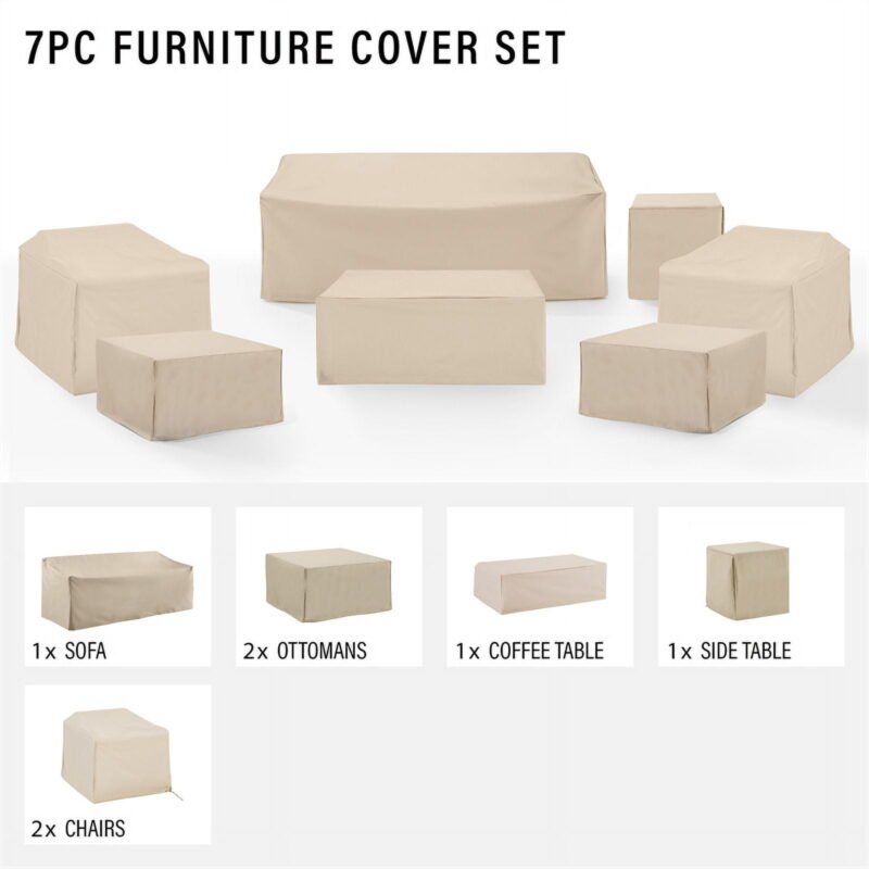 Crosley Furniture Covers 7-Piece Traditional Vinyl Outdoor Sofa Cover Set in Tan - Image 6