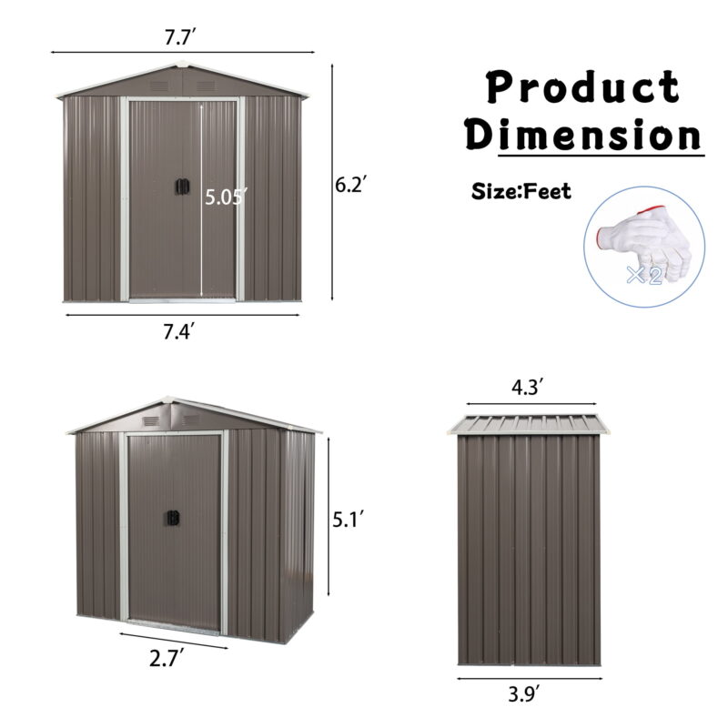8FT x 4FT Outdoor Metal Storage Shed with Sliding Door and Foundation for Backyard, Patio - Image 2
