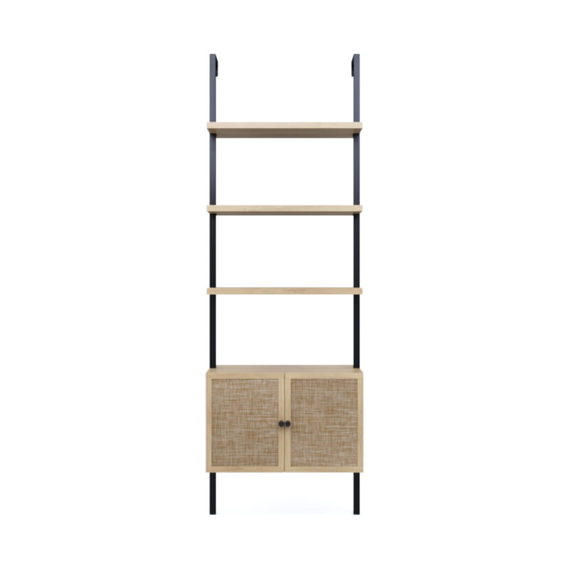 Nathan James Theo Open Shelf Bookcase with Rattan Drawers in Light Oak Wood and Matte Black Frame - Image 7