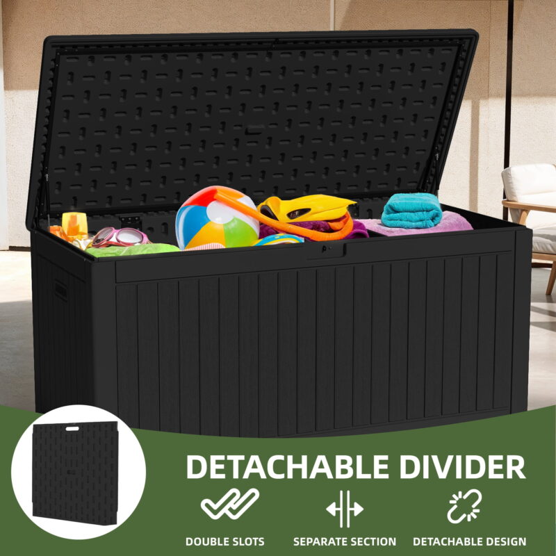 Uforic 260 Gallon Extra Large Outdoor Deck Box, Double-Wall Resin Storage Box with Flexible Divider, Lockable,‎ Weatherproof, Black - Image 2
