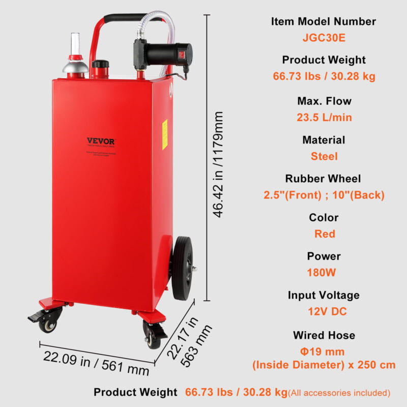 SKYSHALO 30 Gallon Fuel Caddy, 23.5 L/min, 180W Portable Fuel Storage Tank Container with Electric Pump Wheels - Image 3
