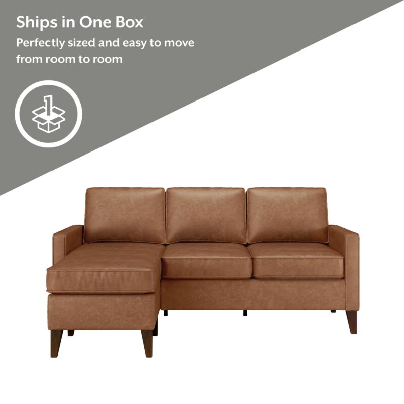 Jianna Faux Leather Reversible Sectional, Saddle Brown - Image 6