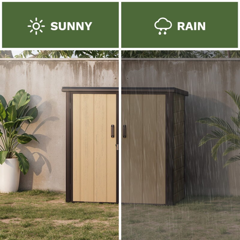 Uforic Tall Storage Shed with Shelves, Lockable Doors, Sloped Roof, Double-Layer Plastic for Outdoor, Brown - Image 3