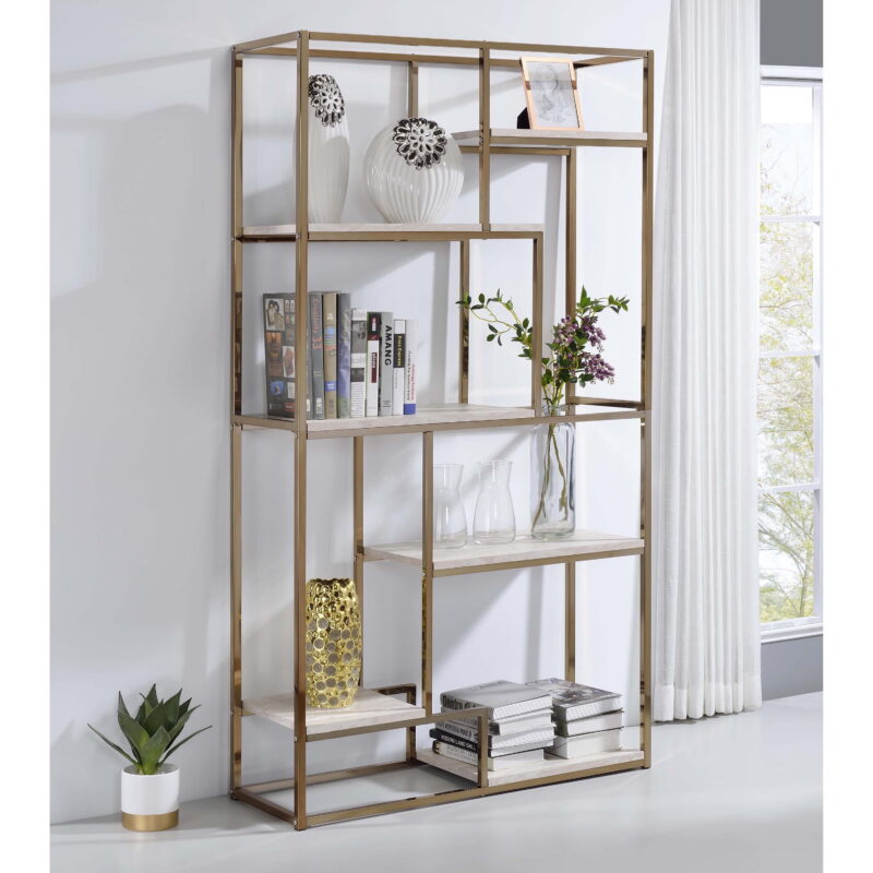 Furniture of America Alina Adult Modern 7-Shelf Bookcase, Champagne - Image 6
