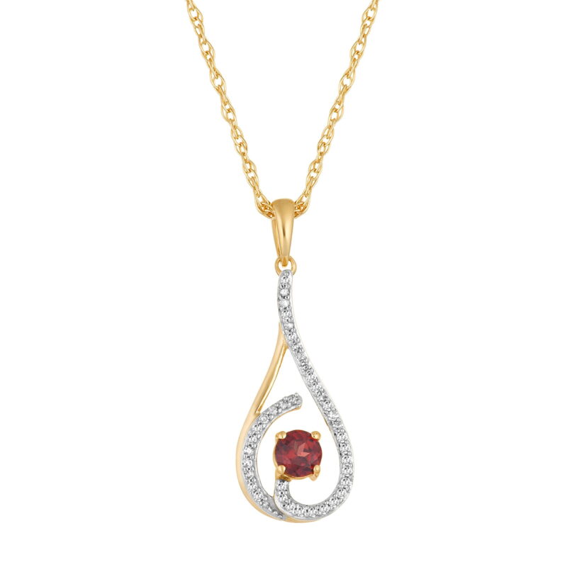 10k Gold Garnet & 1/8 Carat T.W. Diamond Drop Pendant Necklace - Image 2