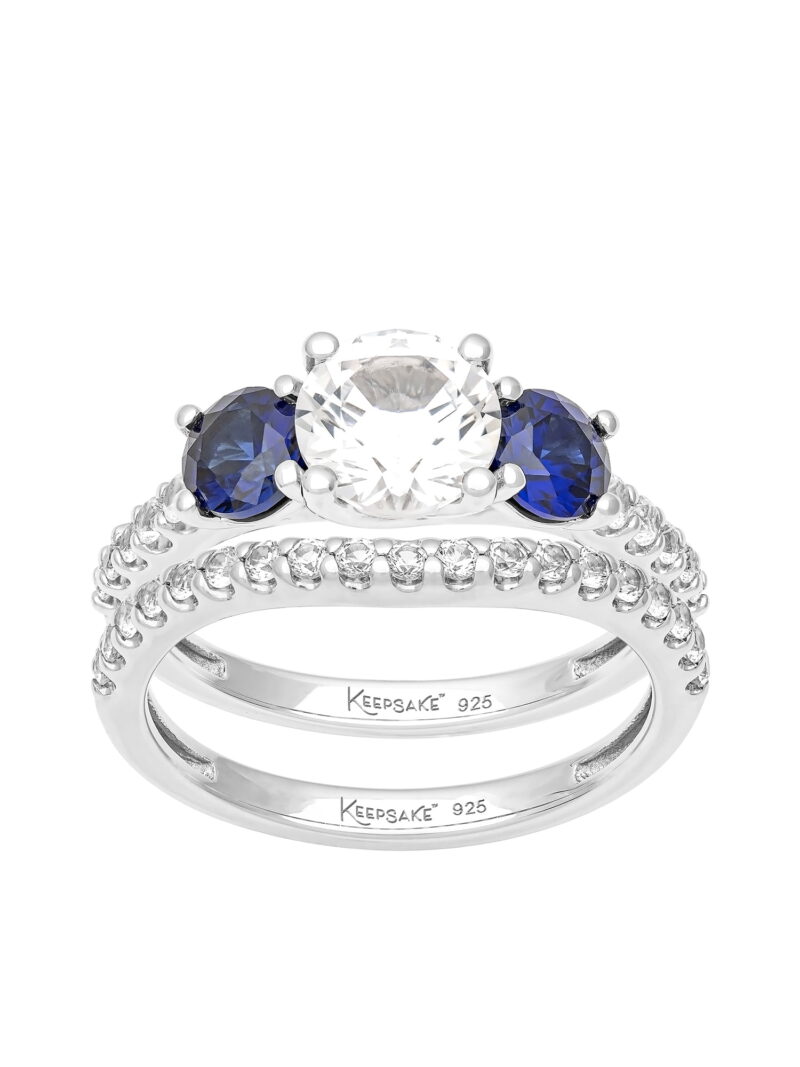 3 3/8 Carat TGW Created Blue and White Sapphire Women's "Sapphire Gem" Bridal Ring Set in Sterling Silver - Image 2