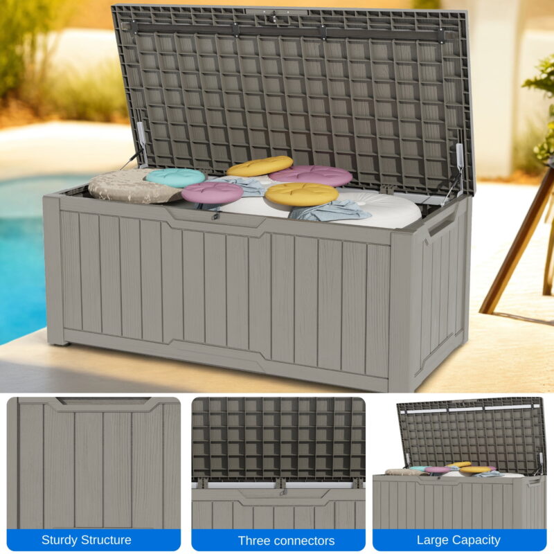 Uforic 100 Gallon Weatherproof Resin Deck Box, Lockable Outdoor Storage Solution in Light Brown - Image 6