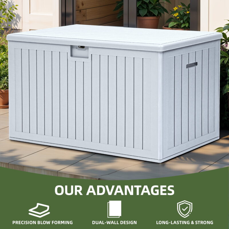 Uforic 180 Gallon Extra Large Outdoor Deck Box, Double-Wall Resin Storage Box with Flexible Divider, Lockable,‎Weatherproof,White - Image 3